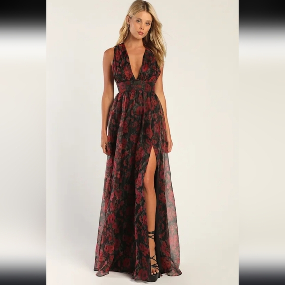 Lulus Garden Of Passion Floral Empire Waist Whimsigoth Maxi Dress, Medium - Picture 1 of 6